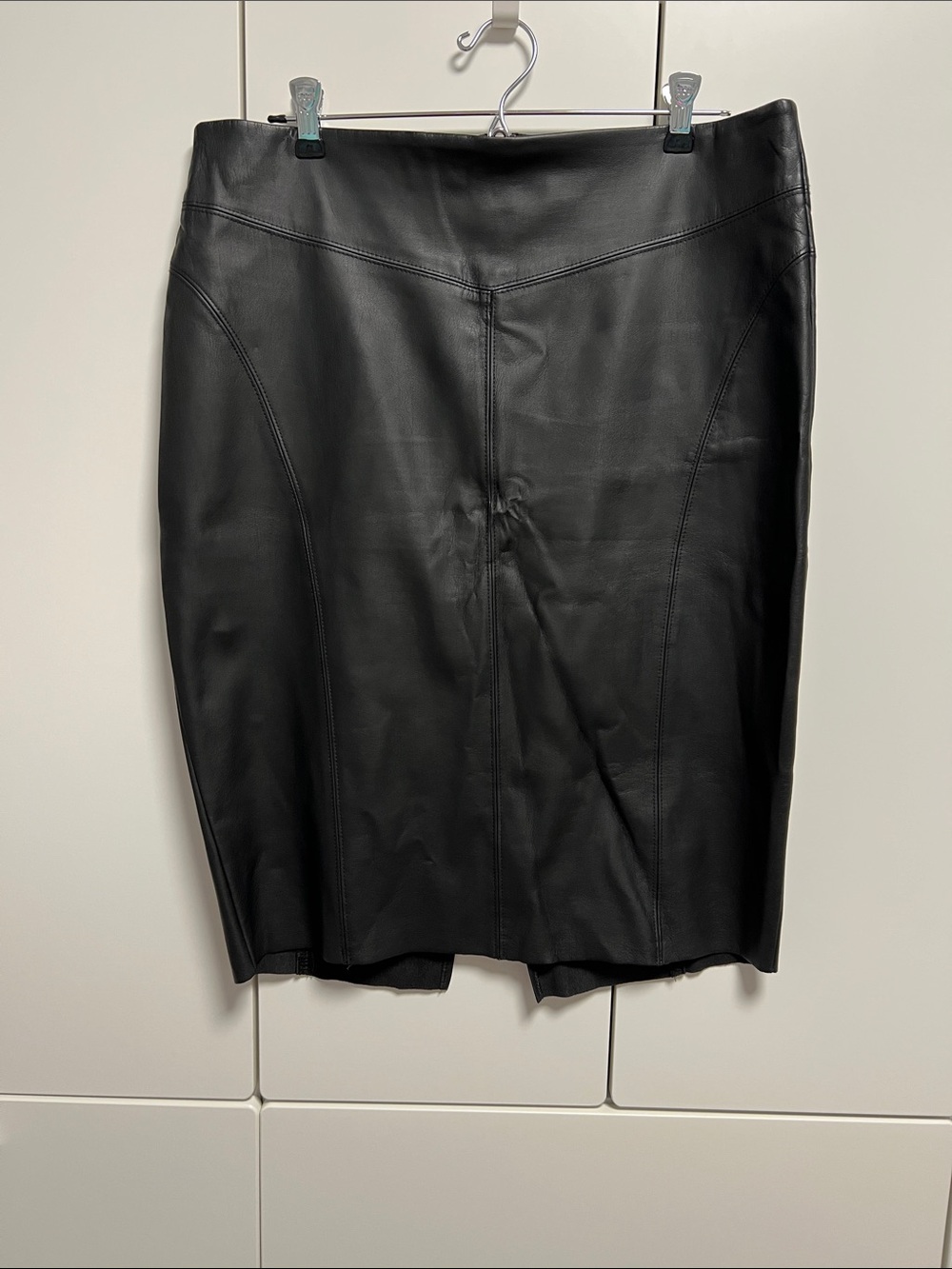 Express Black Faux Leather Pencil Skirt with Panel Seams